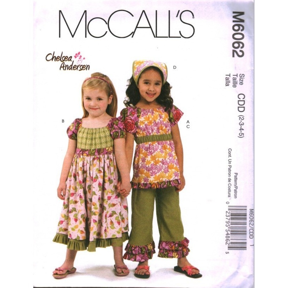 McCall's M6062 Children Girls Dress Top Capri Pants Kerchief Pattern Size 2-5